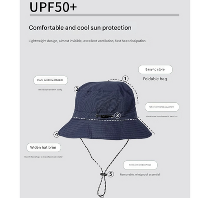 Khaki 2pcs Waterproof Bucket Hat - Foldable Outdoor Sun Hat - 55-59cm - with Chinstrap