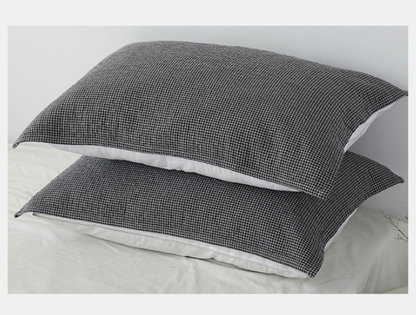 Brown Breathable 4-Layer Cotton Gauze Pillow Towel Pair - Japanese Style Grid (52x75cm)
