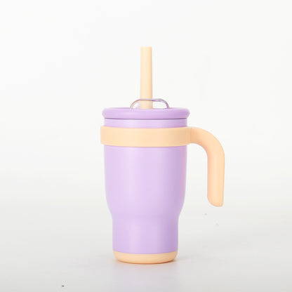Purple 14oz Insulated Tumbler with Handle & Straw - 304 Stainless Steel Car Cup (Contrast Color)