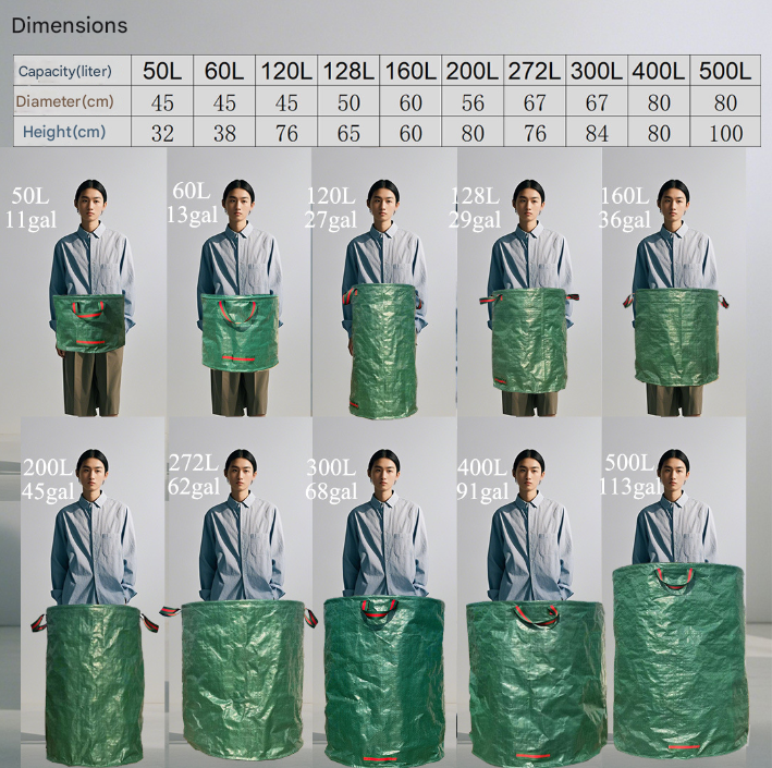 272L( ⱷ67*76cm) Heavy Duty Collapsible Garden Waste Bags (Set of 2) - Large Reusable Yard Leaf Bin