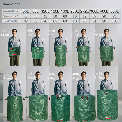 500L(Calibre80*100cm) Heavy Duty Collapsible Garden Waste Bags (Set of 2) - Large Reusable Yard Leaf Bin