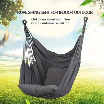 Colorful Striped Hammock Chair with Ropes and Storage Bag - Yellow Stripes