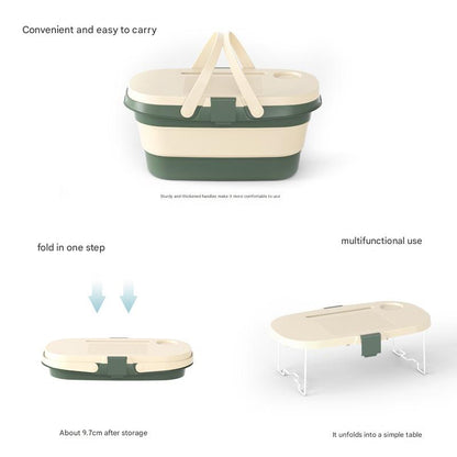 Foldable Picnic Basket with Tray - 16.5L Capacity, Green coffee color, Perfect for Camping and Outdoor Gatherings