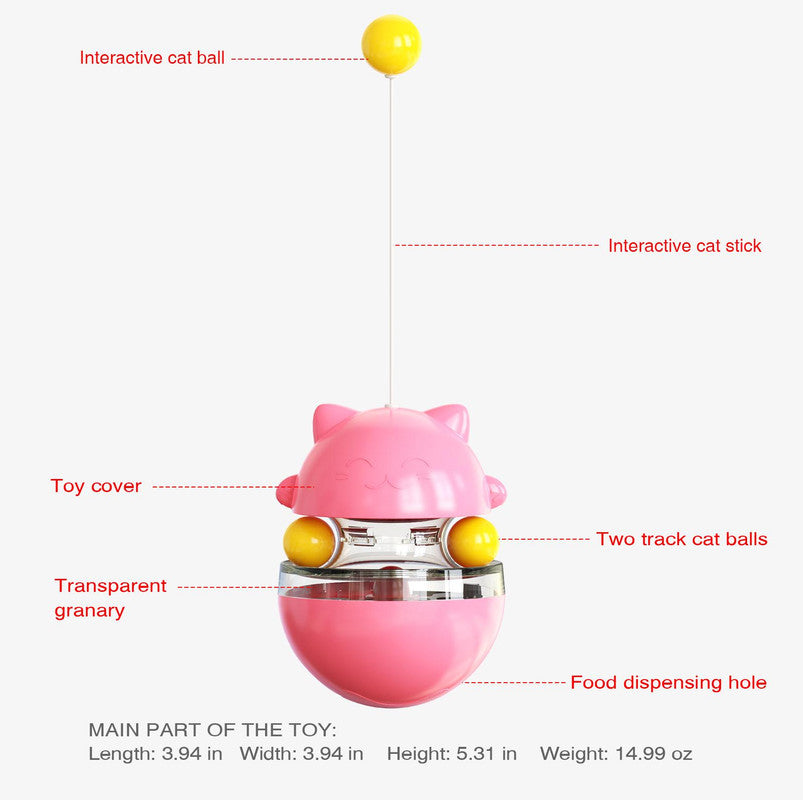 Cat Teaser Cup Toy, Interactive Treat Dispensing Ball with Wand (Yellow)