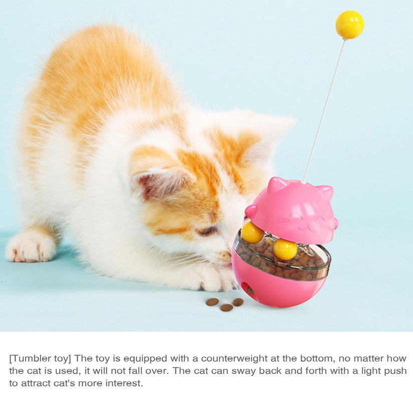 Cat Teaser Cup Toy, Interactive Treat Dispensing Ball with Wand (Red)