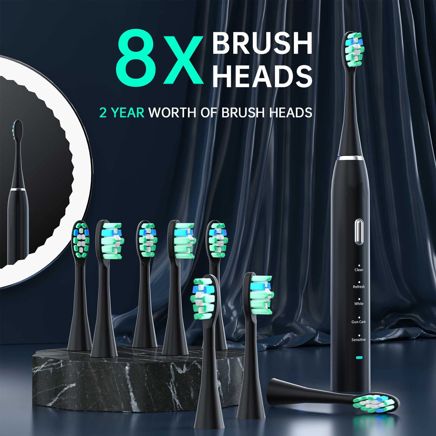 Advanced Electric Toothbrush with 5 Modes and 8 Brush Heads(Pink)
