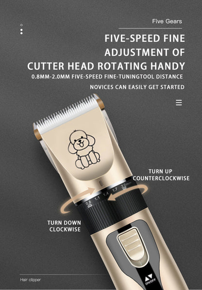 Professional Pet Grooming Hair Clipper Kit - Rechargeable, Low Noise, with Ceramic Blades & 5-Speed Adjustment(Platinum)
