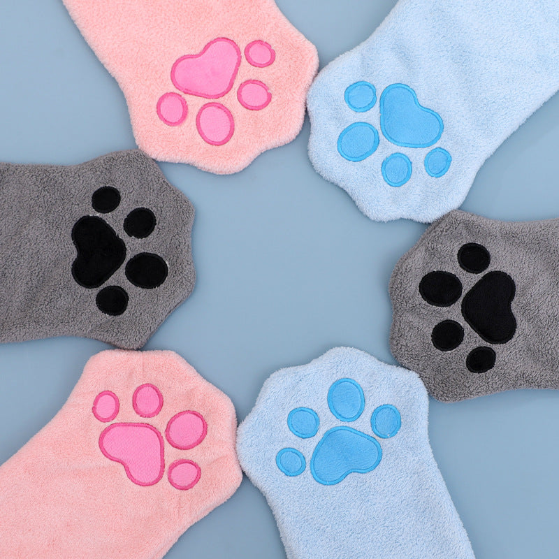 Adorable Pet Paw Grooming & Drying Mitt - Super Absorbent Fleece Material(Blue)