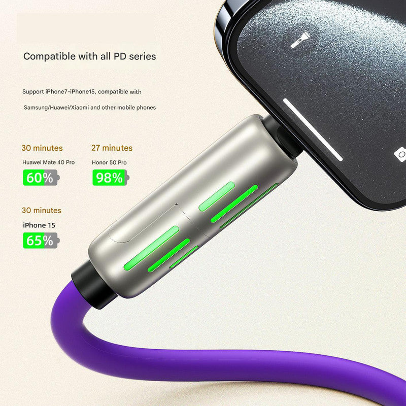 Universal PD Fast Charging Cable with LED Indicator - Zinc Alloy, Durable 1.5m Silicone Cord - Multiple Connector Options(Black)