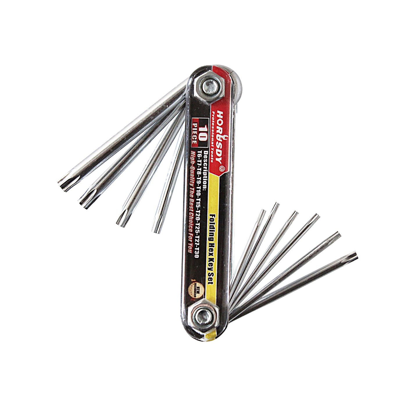 10-Piece Folding Torx Key Wrench Set - T6-T30 Star Keys, Portable Multi-Tool(silver)