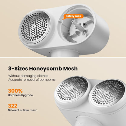 Dual-Head Electric Lint Remover - USB-C Rechargeable, LED Display, 7-Size Honeycomb Mesh(Yellow)
