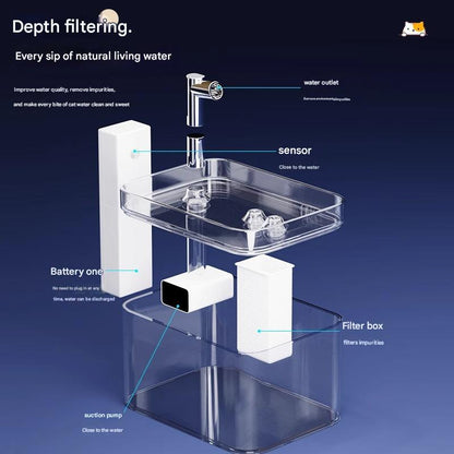 White Wireless Sensor Pet Water Fountain - 1.5L Automatic Filtered Dispenser