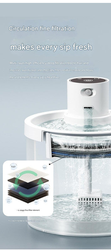 Black Wireless Automatic Pet Water Fountain - 2.2L Motion Sensor Dispenser
