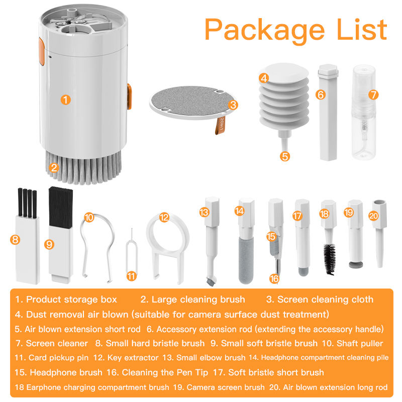 White 20-in-1 Electronics Cleaning Kit - Keyboard, Earphone, Camera, Laptop Cleaner Set