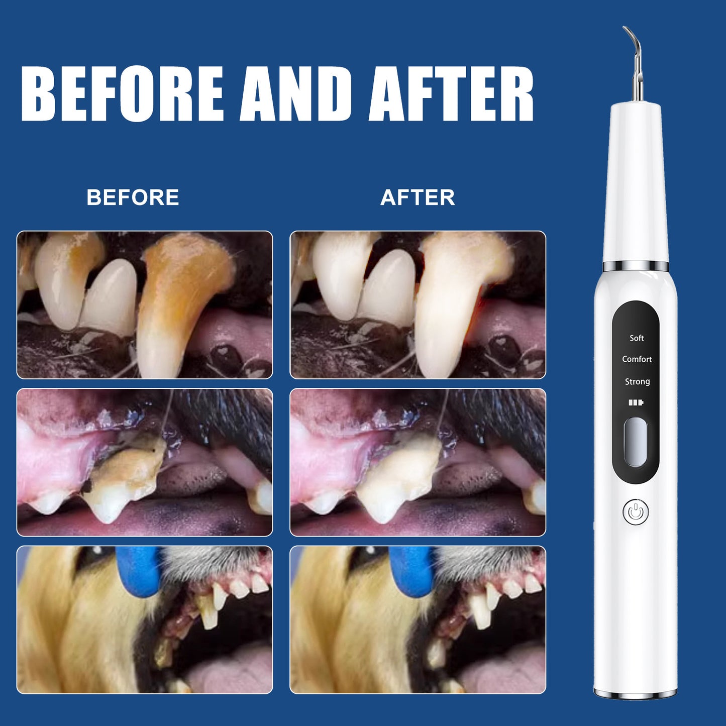 White Professional Pet Dental Cleaning Kit - Ultrasonic Scaler, Tools & 3 Modes