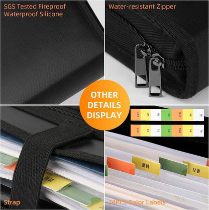 Expanding Accordion File Organizer - Fireproof & Waterproof Document Storage Case