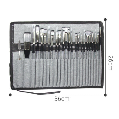 24pc Artist Paint Brush Set with Canvas Roll-Up Case - Nylon Hair Brushes for Acrylic Watercolor Oil Gouache Painting
