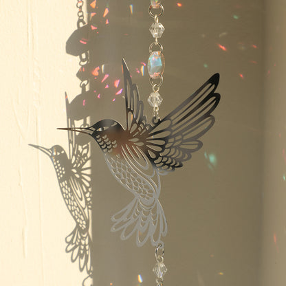 (Style A)2 PCS Hummingbird Metal Suncatcher with Crystal Accents - for Window or Wall Indoor Hanging Ornament