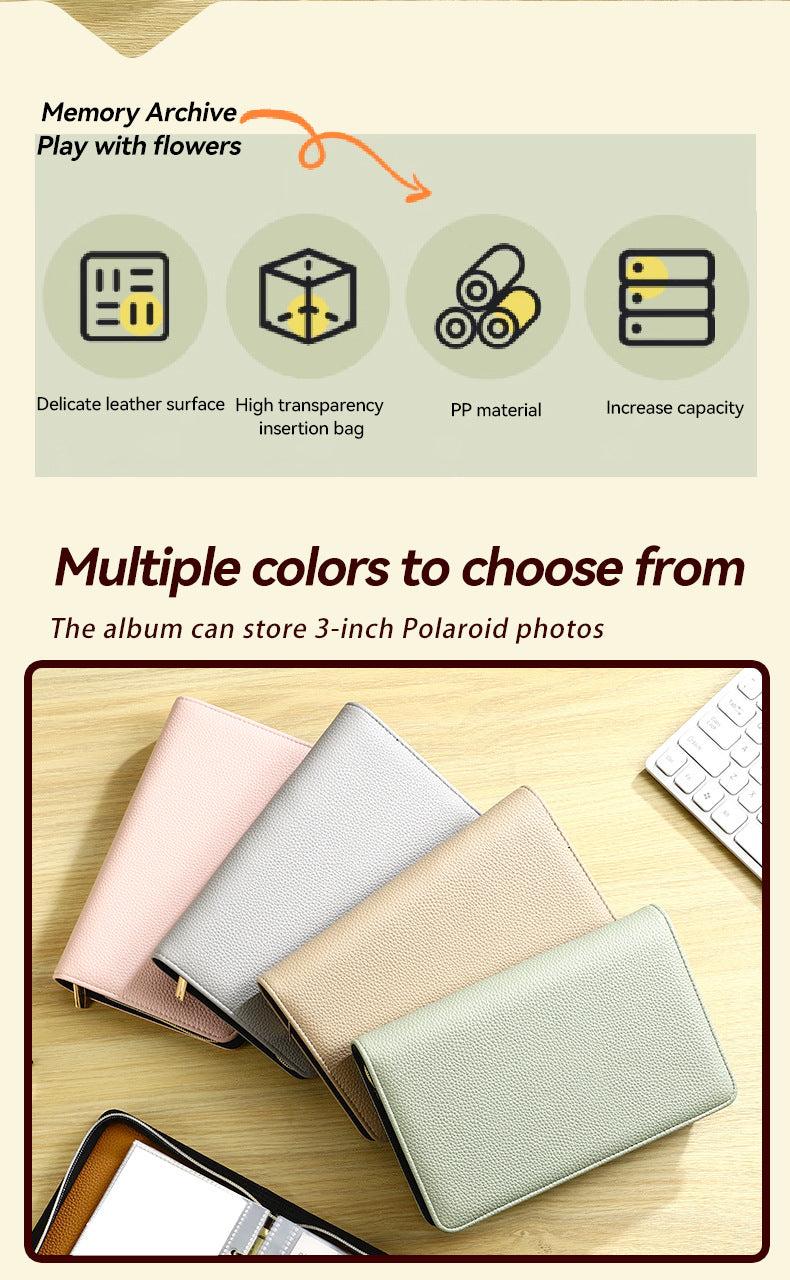 Brown PU Leather Zippered Photo Album - Holds 240 3 Prints"