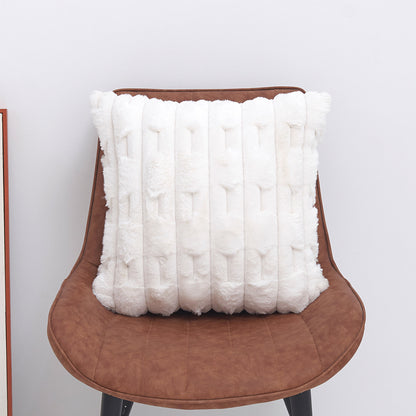 A pair of White Plush Faux Rabbit Fur Throw Pillow Cover - Textured Wheat Ear Design (45x45cm)