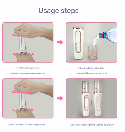 Blue Dual Nozzle Nano Facial Mister - USB Rechargeable Hydrating Spray