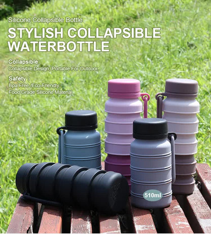 Brown Collapsible Silicone Water Bottle - 510ml Portable Food-Grade Travel & Sports Drink Flask