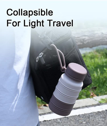 Brown Collapsible Silicone Water Bottle - 510ml Portable Food-Grade Travel & Sports Drink Flask