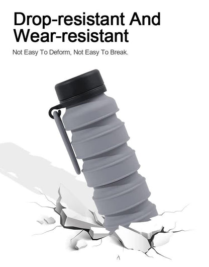 Brown Collapsible Silicone Water Bottle - 510ml Portable Food-Grade Travel & Sports Drink Flask