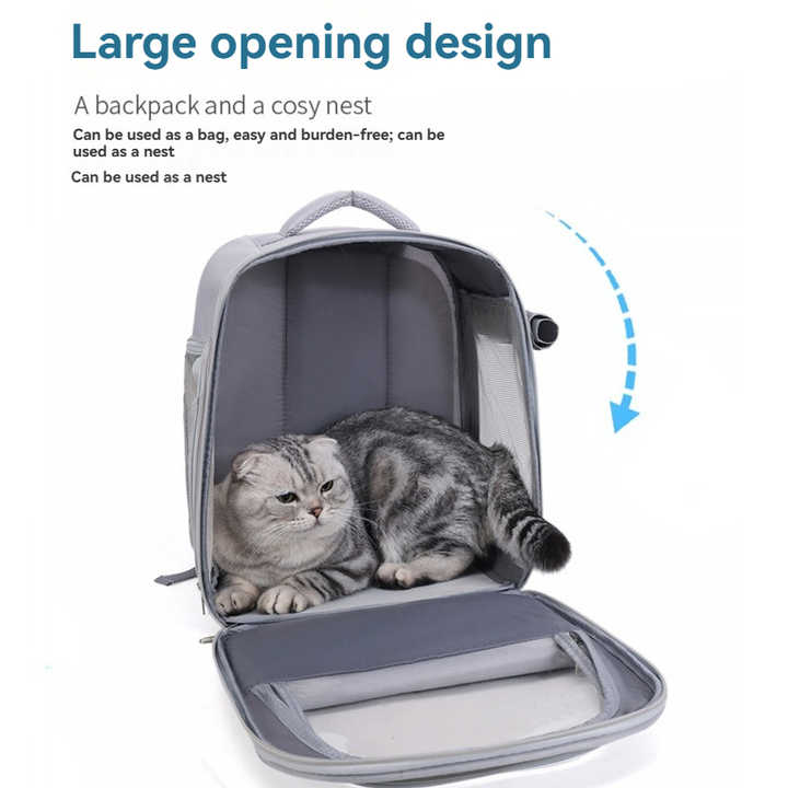 Grey Spacious Pet Carrier Backpack with Clear Window - Comfortable Travel Bag for Cats & Small Dogs