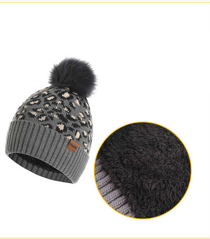 Purple Women's 3-Piece Winter Knit Set - Leopard Print Plush Lined Beanie Hat, Scarf & Touchscreen Gloves