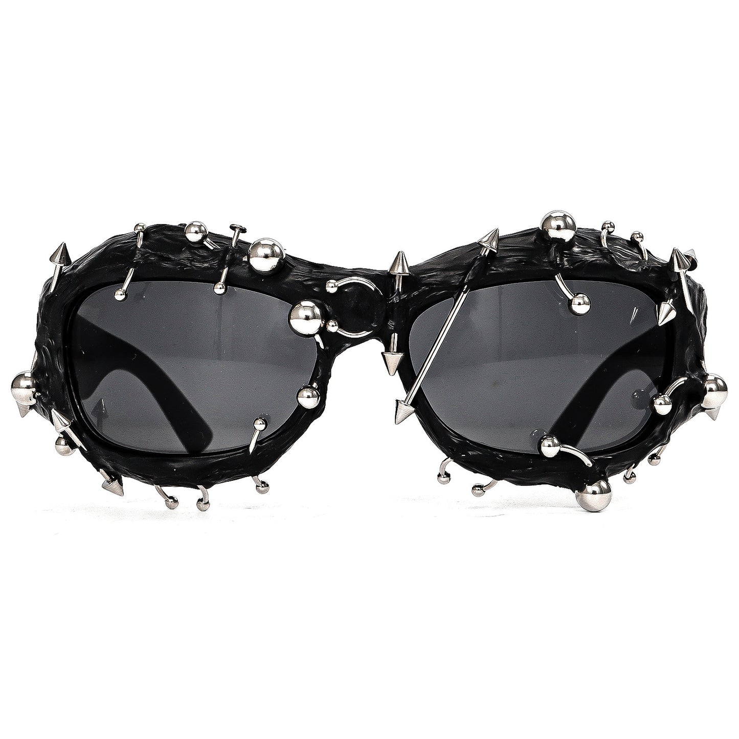 Pink Edgy Punk Rock Spiked Sunglasses - Statement Goth Studded Eyewear
