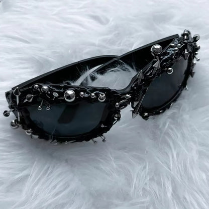 Pink Edgy Punk Rock Spiked Sunglasses - Statement Goth Studded Eyewear