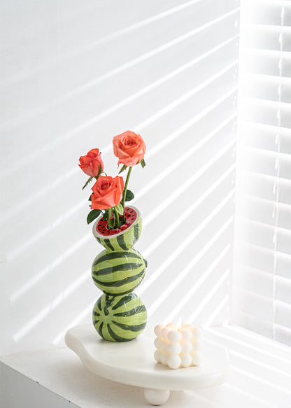 Bright Yellow Whimsical Stacked Orange Ceramic Vase - Modern Nordic Tabletop Decor