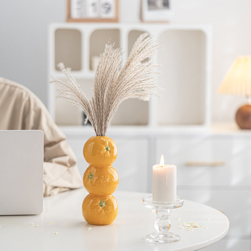 Yellow Zesty Stacked Lemon Ceramic Vase - Cheerful Nordic Tabletop Decor
