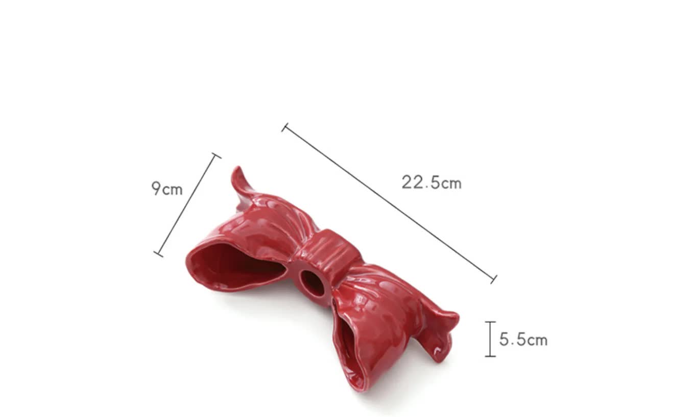 Red Elegant Ceramic Bow Taper Candle Holder - Stylish Tabletop Decor Accent