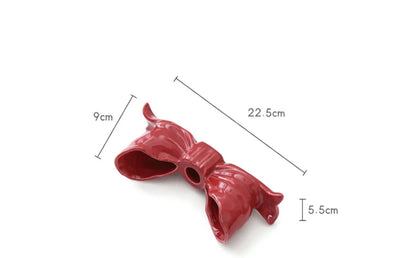 Pink Elegant Ceramic Bow Taper Candle Holder - Stylish Tabletop Decor Accent