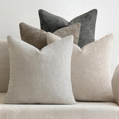 Khaki Plush Chenille Cushion Covers Set of 2 - Soft Textured Decorative Throw Pillow Cases for Sofa Couch, 45x45cm