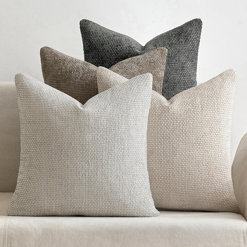 Dark Red Plush Chenille Cushion Covers Set of 2 - Soft Textured Decorative Throw Pillow Cases for Sofa Couch, 45x45cm