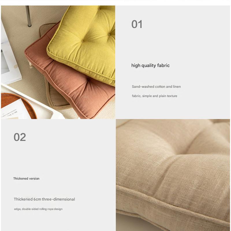 Brown Soft And Thick Seat Cushion - Cotton Linen Blend Chair Pad with Ties - 43x43cm