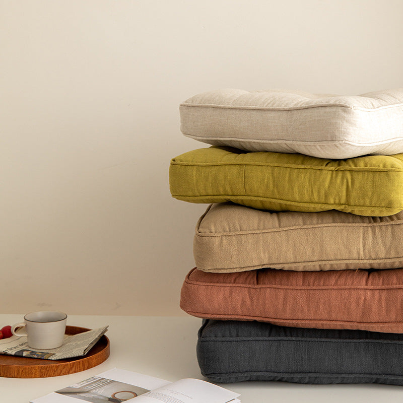 Beige Soft And Thick Seat Cushion - Cotton Linen Blend Chair Pad with Ties - 43x43cm