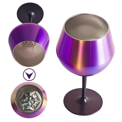 2 Pcs Purple Detachable Stainless Steel Wine Glass - 14oz (420ml) Portable Stemmed Goblet for Outdoors & Travel
