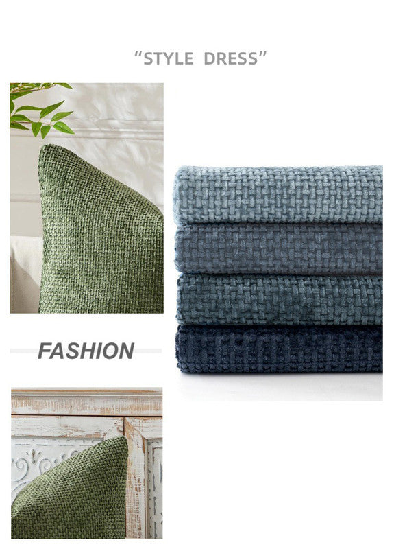 Light Blue Plush Chenille Cushion Covers Set of 2 - Soft Textured Decorative Throw Pillow Cases for Sofa Couch, 45x45cm
