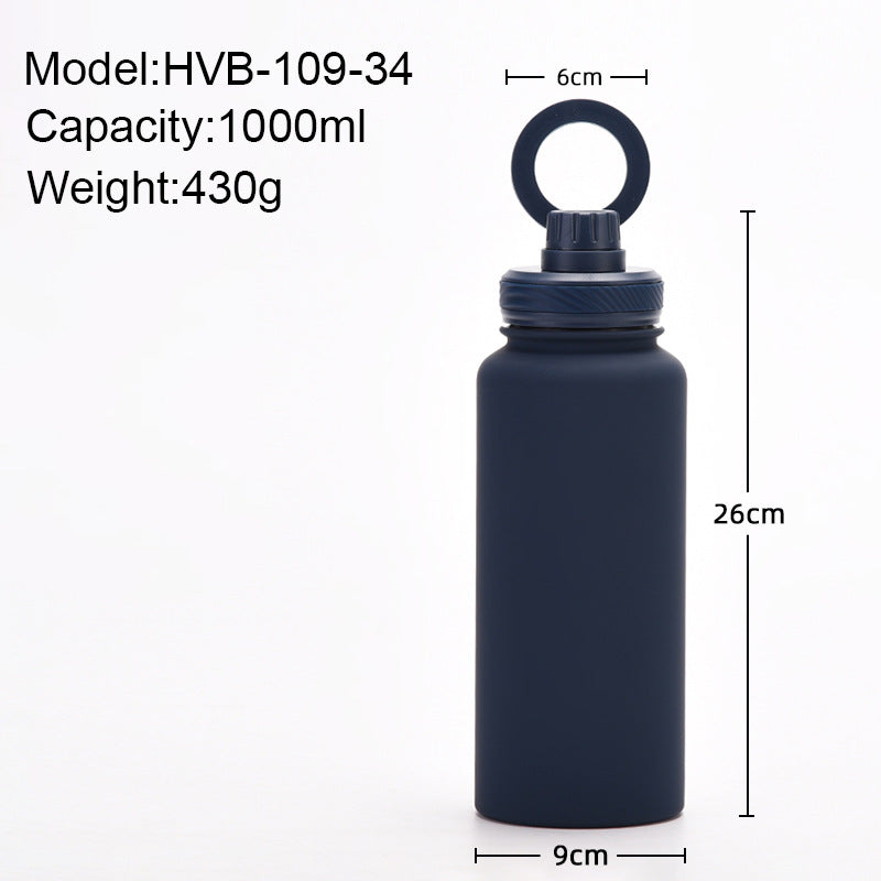Beige 1L Stainless Steel Water Bottle with Magnetic Phone Holder Lid - Portable Hydration & Hands-Free Stand