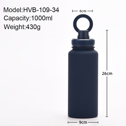 Orange 1L Stainless Steel Water Bottle with Magnetic Phone Holder Lid - Portable Hydration & Hands-Free Stand