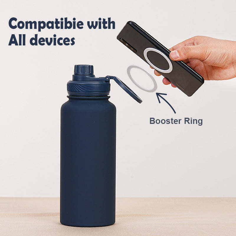 Yellow 1L Stainless Steel Water Bottle with Magnetic Phone Holder Lid - Portable Hydration & Hands-Free Stand