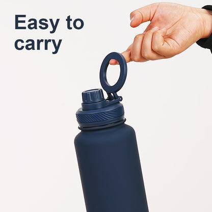 Light Green 1L Stainless Steel Water Bottle with Magnetic Phone Holder Lid - Portable Hydration & Hands-Free Stand