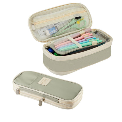 Green Large Capacity Expandable Pencil Case - Multi-Compartment Student Stationery Pouch (Only with pencil case)