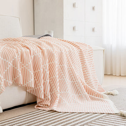 Brown and Beige Diamond Pattern Soft Cozy Knit Throw Blanket with Tassels - Geometric Pattern Lightweight Acrylic Blanket for Sofa Couch Bed, 130x150cm
