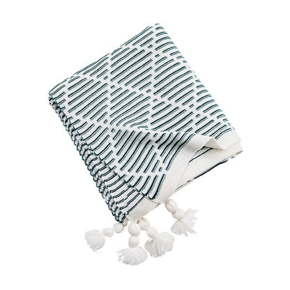 Brown and Beige Diamond Pattern Soft Cozy Knit Throw Blanket with Tassels - Geometric Pattern Lightweight Acrylic Blanket for Sofa Couch Bed, 130x150cm