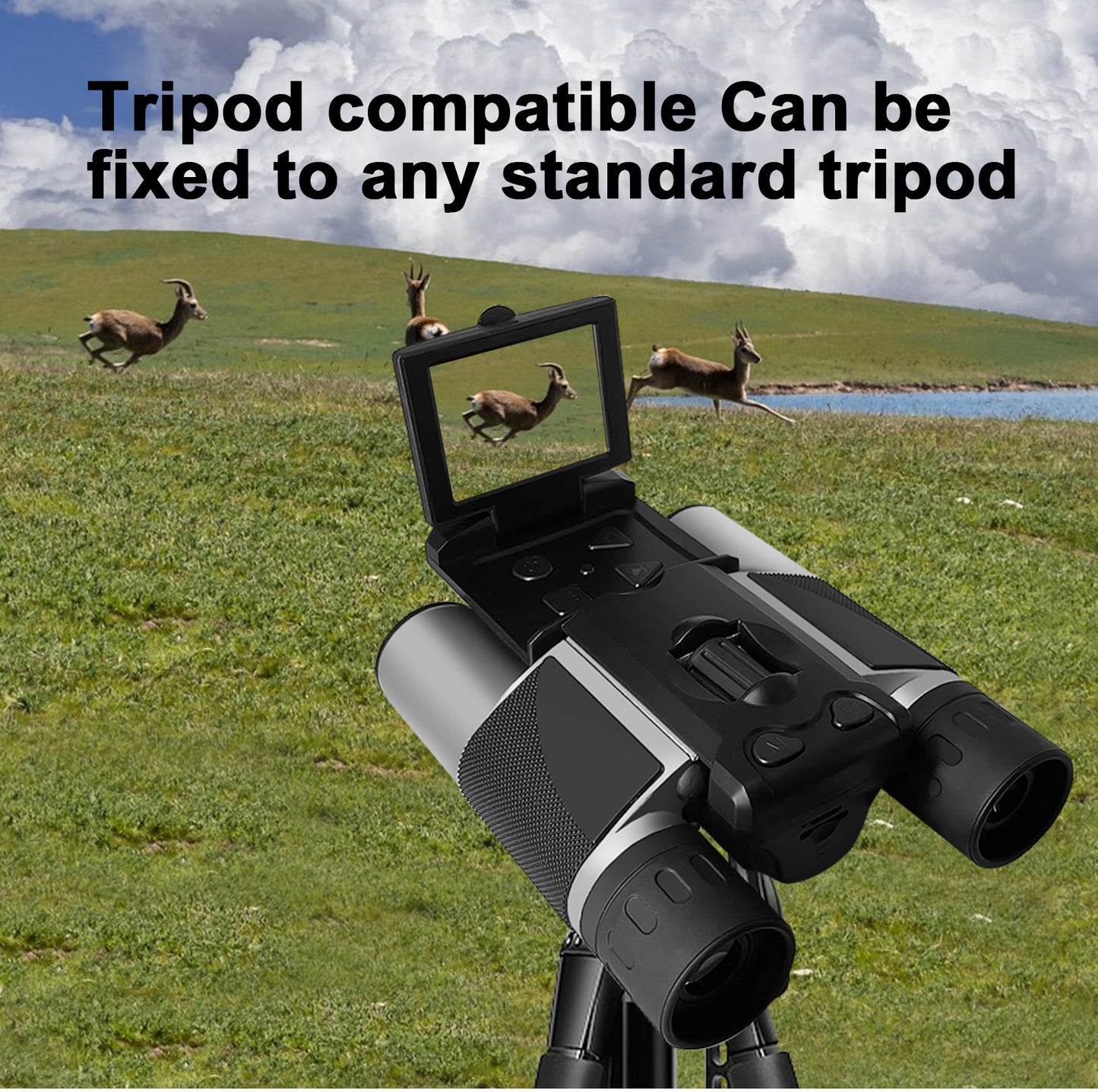 Silver and Black HD Digital Camera Binoculars 8X Zoom - Record Video & Photos with LCD Screen, Starlight Night Vision for Outdoors